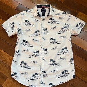 Denim & Flower White and Blue Casual Button Down Shirt